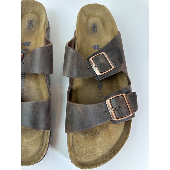 Birkenstock Arizona Soft Footbed Oiled Leather Sandals Brown Slides Mens Size 13 - Picture 3 of 14